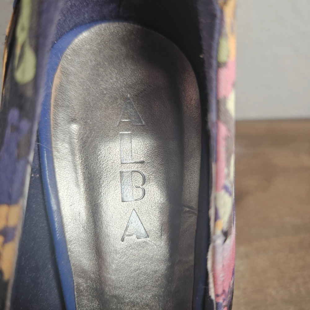 Alba Floral Lace Up Platform Pumps Blue Multi Color Stiletto Heels Womens 7.5 - Picture 6 of 12